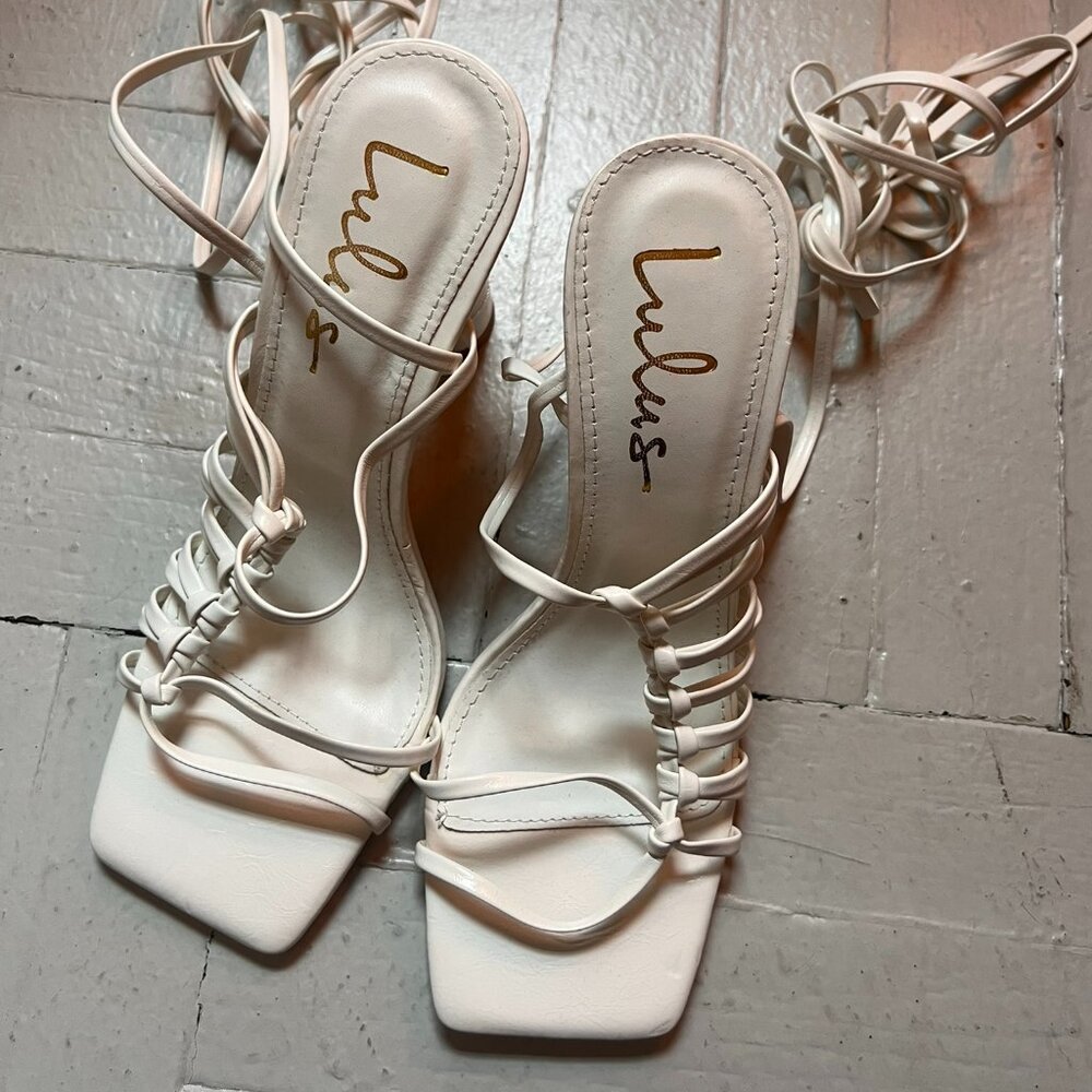 Lulus Zindy White Lace-Up High Heel Sandals